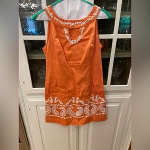 Lily Pulitzer Orange Halter neck a-line dress. Beautiful white embroidery